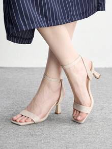 CUCCOO BIZCHIC 女士杏色简约粗跟凉鞋，百搭休闲通勤工作鞋 - 杏色 - 查看 5
