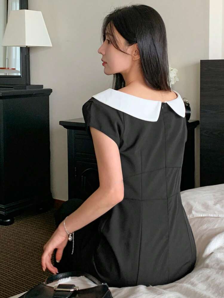 Women's Peter Pan Collar Waist Cinched Elegant Mid-Length Dress Sundress Summer