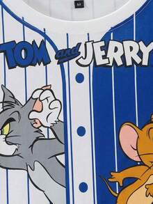 TOM & JERRY X SHEIN 男士卡通印花宽松休闲短袖T恤 - 白色 - 查看 3
