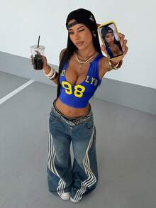 StreetHx Petite 女士时尚多色印花U领吊带背心 - 藍色 - 查看 6