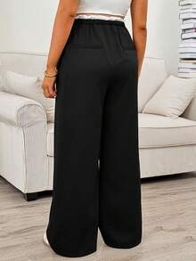 SHEIN Adjustable Waist Casual Loose Fit Maternity Pants, Versatile For Daily Wear - Black and White - View 2