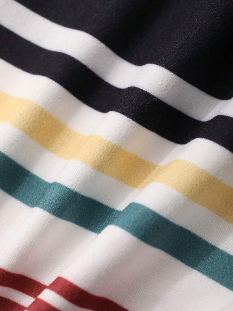 Teen Girl Collared Short Sleeve Casual Striped Versatile Daily T-Shirt Summer