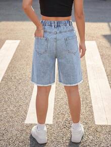 Quần short denim rách cho bé gái, hàng mới về, màu xanh nhạt phong cách đường phố Y2K cổ điển, đính đá lấp lánh, thích hợp cho những buổi đi chơi thường ngày, dạo phố và du lịch. - Rửa nhẹ - Xem 3