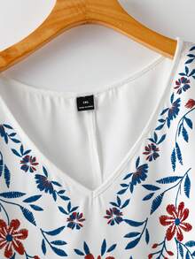 Rusticease Plus Size Women Placement Print Shirt,Summer Outfits For Women Blouse For Women Casual Zanzea Blouses For Women Blouses For Women New Clothes For Ladies Discount Tops For Ladies Casual Women's Tops Blouses For Women New T Shirt Latest Tops For Women New Arrivals Tops For Ladies Casual Discount Cowgirl Tops For Women Zipper Top - White - View 5