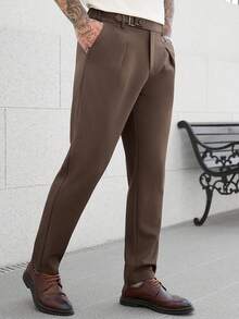 Manfinity CasualCool 男士棕色休闲直筒裤，百搭正装裤，腰部设计 - 棕色 - 查看 4