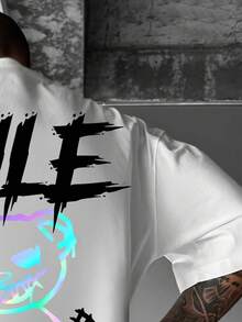 Manfinity Dauomo Men's Letter & Cartoon Print Casual Versatile Daily Wear Short Sleeve T-Shirt - Multicolor - View 3