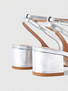 Sleekvia 女士方跟粗跟经典高跟鞋 - 銀色 - 查看 3