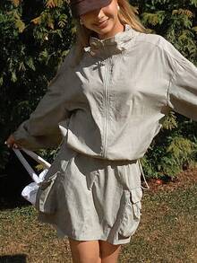 Livesso Women's Turtleneck Drawstring Top And Casual Skirt 2 Pieces Set - Green - View 6