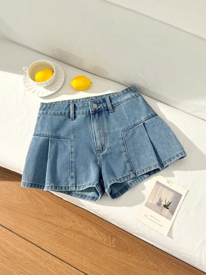 Comfortcana A-Line Casual Slimming Denim Shorts For Women Summer Outfits Spring Outfit Spring Clothes Women  Easter Shorts Festival Outfits For Women Beach Outfits For Women Beach Outfits Casual Shorts For Women Vacation Outfits Women Summer Holiday Outfits Beach Vacation Outfits For Women Blue Shorts Light Blue Pleated Denim Shorts For Women High Waisted Loose Fit Casual Summer Jean Shorts