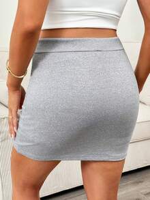 SHEIN 孕妇抽绳腰带休闲百搭日常穿着短裙 - 灰色 - 查看 2