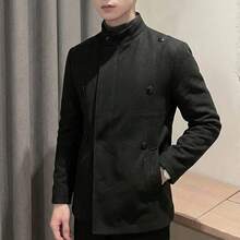 Abrigo De Paño para Caballero con Cuello estilo Mao - Negro - Ver 2