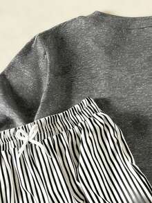 Teen Girls Casual Short Sleeve T-Shirt & Striped Pants Set - Dark Grey - View 5