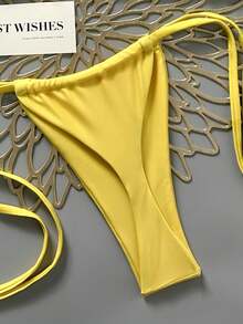 Swim SXY Conjunto de bikini con accesorio de anillo circular en el cuello y lazo lateral - Amarillo - Ver 6