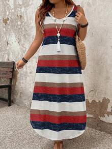 Breezaya Plus Size Women's Casual Striped Dress, Spring/Summer - Multicolor - View 6