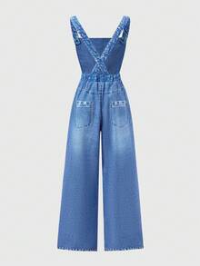 SHEIN Peto de punto con estampado de estrellas para niñas preadolescentes, de moda para volver al colegio, conjunto personalizado, adecuado para primavera, verano y otoño - Celeste - Ver 2
