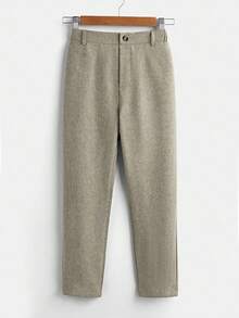 SHEIN Tween Boy Casual School/Commute Daily Single-Button Long Pants, Suitable For School, Leisure, And Outings - Khaki - View 6