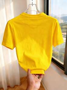 Resyla T-shirt à manches courtes col rond minimaliste de couleur unie pour un port quotidien pour femmes - Jaune citron - Voir 2