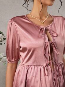 Momance Solid Color Elegant Tie-Up Casual & Comfortable Maternity 2 Pieces Set - Pink - View 7