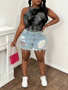 Slaydiva Áo tank top cỡ lớn dáng ôm thoải mái, cổ tròn, trễ vai, nhuộm tie-dye, phong cách Y2K, thích hợp cho lễ hội âm nhạc, tiệc tùng, mùa hè. - Nhiều màu - Xem 6