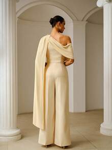 ZEYLAH Spring & Summer Asymmetric-Shoulder Flared Jumpsuit - Yellow - View 3