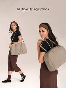 GLOWMODE 大容量 12L 仿皮 Go & Glow 绒面革斜挎包，可调节肩带，拉链隔层，插袋，日常休闲户外假日度假必备 - 卡其色 - 查看 3