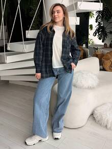 Katetique 正面纽扣多口袋休闲宽松牛仔裤，日常穿着 - 淺色水洗藍 - 查看 1