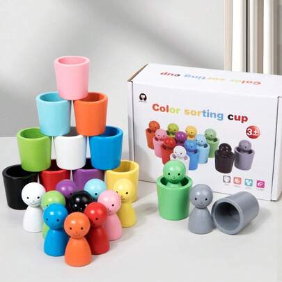 POKOJA LAND Baby Montessori Wooden Toy Rainbow Ball And Cups Matching Sensory Color Sorting Games For Learning Color Sorting And Counting,Wooden Toys(Suitable For Ages 3+)