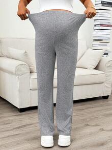 SHEIN Maternity Casual Elastic Waist Pants - Grey - View 1