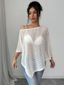 SHEIN Elenzya Áo khoác cardigan dệt kim dáng rộng, thời trang và thanh lịch, nhẹ nhàng và thoải mái, phù hợp cho nữ, mặc thường ngày vào mùa hè, khi đi du lịch, nghỉ mát biển, đa năng và tiện dụng. Khăn choàng đi biển màu mơ cho trang phục mùa hè thanh lịch. - Màu be - Xem 3