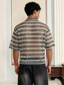 Manfinity Unisex Men's All-Over Print Button Front Casual Short Sleeve Shirt, Summer - White - View 2