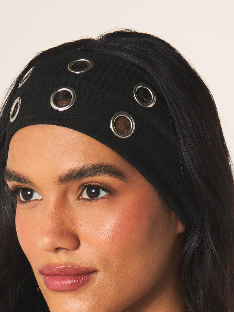 MISSGUIDED Black Headband With Silver Grommets