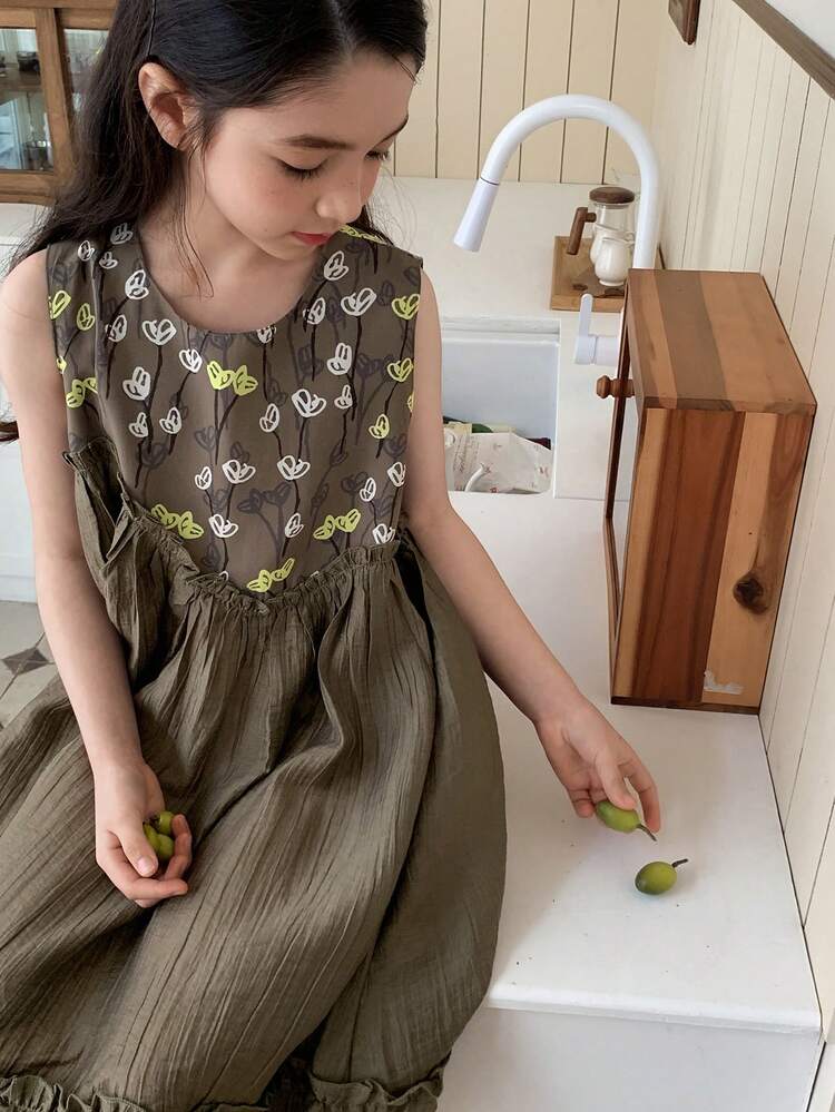 Girls' Round Neck Sleeveless Dress Summer