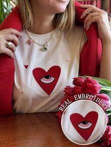 DrmWander 女士T恤，休闲街头风印花短袖T恤，可爱夏季上衣 - 白色 - 查看 4