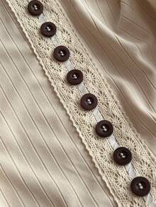 Glimmora 女士格子印花纽扣荷叶边下摆优雅衬衫 - 杏色 - 查看 5