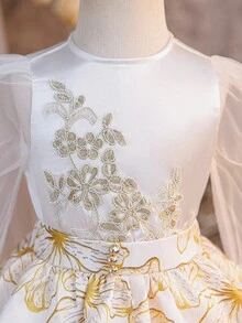 SHEIN 女婴/幼儿金色印花长袖连衣裙 - 彩色 - 查看 4