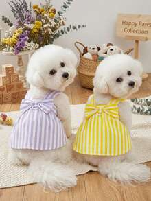 PETSIN 狗狗服装、猫咪服装、动物裙装、宠物春夏新品系列、幼犬连衣裙、公主风百搭连衣裙、条纹印花、小型动物服装、清凉防晒霜 - 彩色 - 查看 4