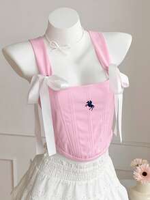 Comfortcana 2026 Frühling/Sommer Neue Mode Damen Western Stil Schnürung Bestickte Crop Top, Rosa Anliegende Bustier, Vintage Stil für Neujahr, Weihnachten, Erntedankfest Party - Pink - Übersicht 7