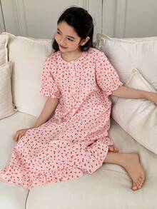 DAZY Áo ngủ dài tay cổ tròn in hình trái tim dễ thương cho bé gái tuổi teen. - Hồng - Xem 7