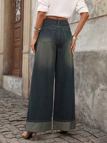 Attitoon Women's High Waist Pockets Wide Leg Loose Casual Jeans - Dark Wash - View 2