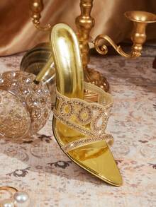 CUCCOO TILAWA Elegant Pointed Women's High Heels - A Delicate Rhinestone Design With A Slip-On Design, Perfect For Parties And Formal Events, Stilettos - Gold - View 6