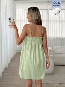 Easowa Women's Casual Minimalist Textured Camisole Mini Dress, Summer Women's Summer Dresses Women Sun Dress Cute Summer Dress For Women Vacation Outfits Women Dress Italy Summer Dress Women's Short Summer Sundress One Hundred Percent Cotton Spaghetti Strap Smocked Square Neck Swing Mini Dress Summer Dress Beach Dress Vacation Dresses,Summer Dresses For Women - Green - View 5