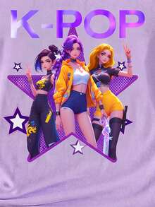 Tween Girls' Casual Letter & Cartoon Graphic Round Neck Short Sleeve T-Shirt, Summer - Black - View 5