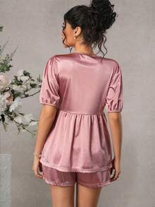 Momance Solid Color Elegant Tie-Up Casual & Comfortable Maternity 2 Pieces Set - Pink - View 2