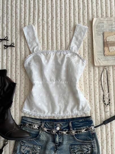 Glimmora Women's Solid Color Hollow Out Sleeveless Casual Fashion Top