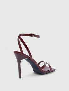 CUCCOO SZL Sandal Hak Tinggi Ujung Persegi Warna Burgundy, Gesper Logam, Sepatu Hak Tinggi Ramping untuk Kencan, Pesta, Prom, dan Musim Panas - Cermin merah anggur - View 5