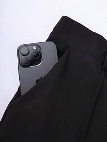 Elenzga 大码女式优雅斜领短袖T恤搭配直筒裤通勤套装，时尚办公室穿搭。这款印花上衣采用不规则设计，搭配长款西装裤，是一套两件套，适合春、夏、秋季穿着。 - 彩色 - 查看 5