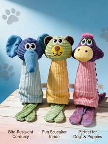 PETSIN 1PC Pet Toy Plush Dog Vocalizing Educational Chewing Tooth Cleaning Biting Toy Cute Cartoon Plush Dog Toy - Multicolor - View 1