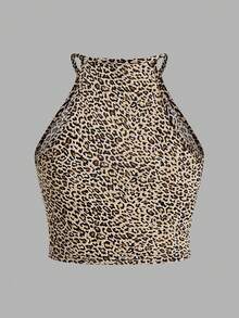 SHEIN EZwear 3件装豹纹休闲背心，适合夏季穿着，多件装女式露脐上衣，豹纹上衣，动物纹上衣，猎豹纹上衣，夏季上衣 - 彩色 - 查看 6