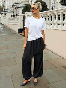 Quần jogger nữ màu trơn, kiểu dáng mới mùa thu/đông, 2 trong 1. - màu đen - Xem 5