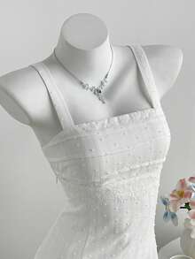 Elamini 女士纯色方领修身休闲迷你连衣裙 - 白色 - 查看 1